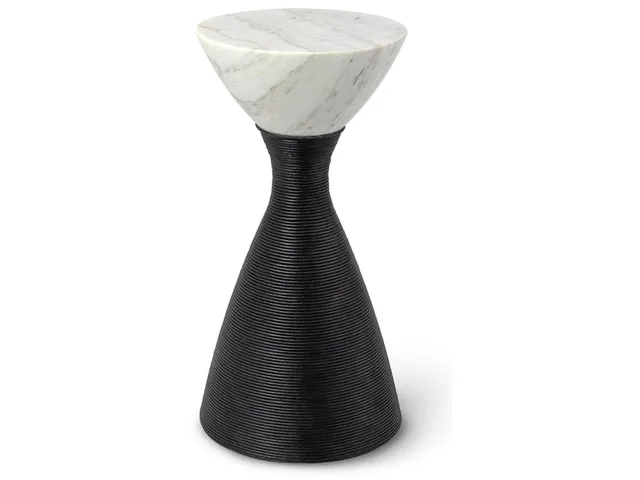 Ellory Leather And Stone Side Table Large, Black