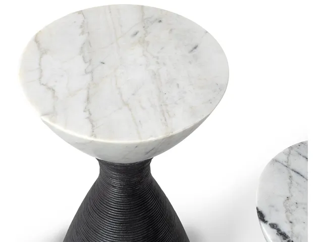 Ellory Leather And Stone Side Table Large, Black