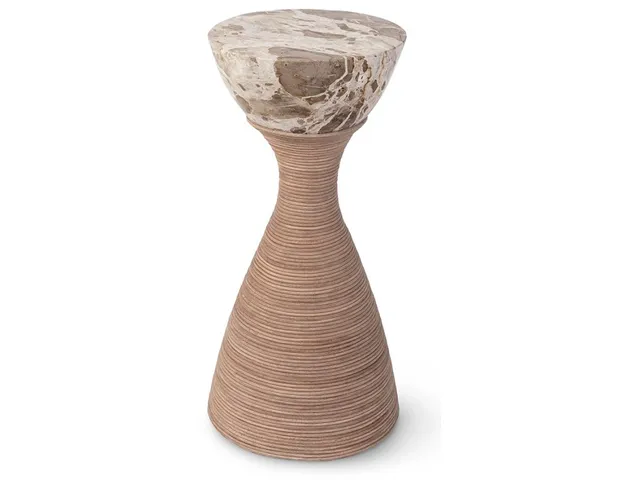 Ellory Leather And Stone Side Table Small, Tan