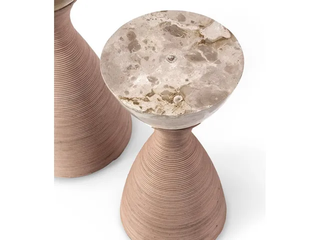Ellory Leather And Stone Side Table Small, Tan
