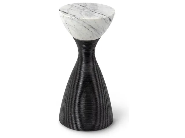 Ellory Leather And Stone Side Table Small, Black