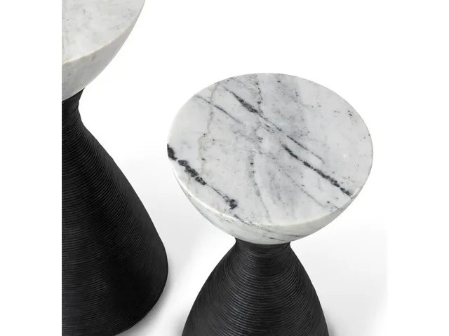 Ellory Leather And Stone Side Table Small, Black