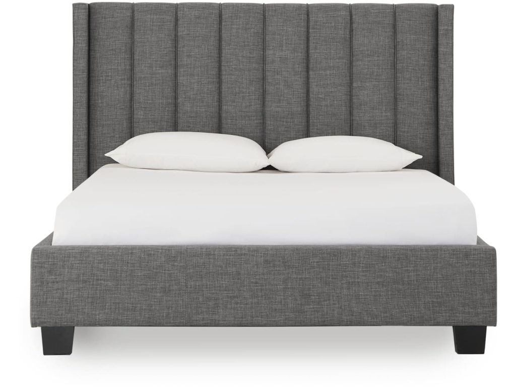 Palermo Upholstered Wingback Platform Bed in Dark Stone - image 1