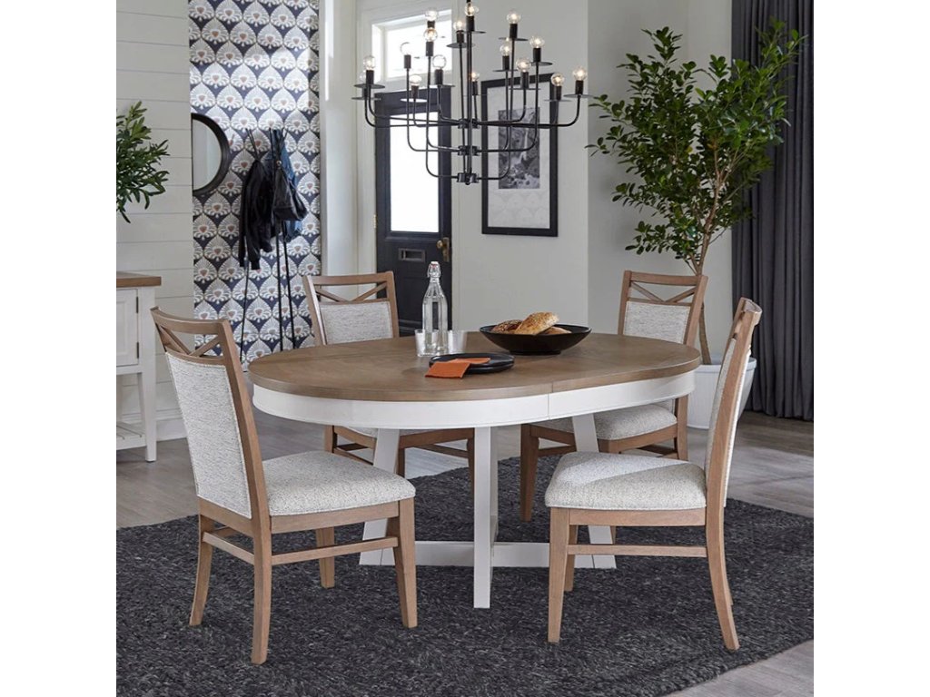 Americana Modern Dining 48-66" Round Dining Table And 4 Upholstered Chairs - main image