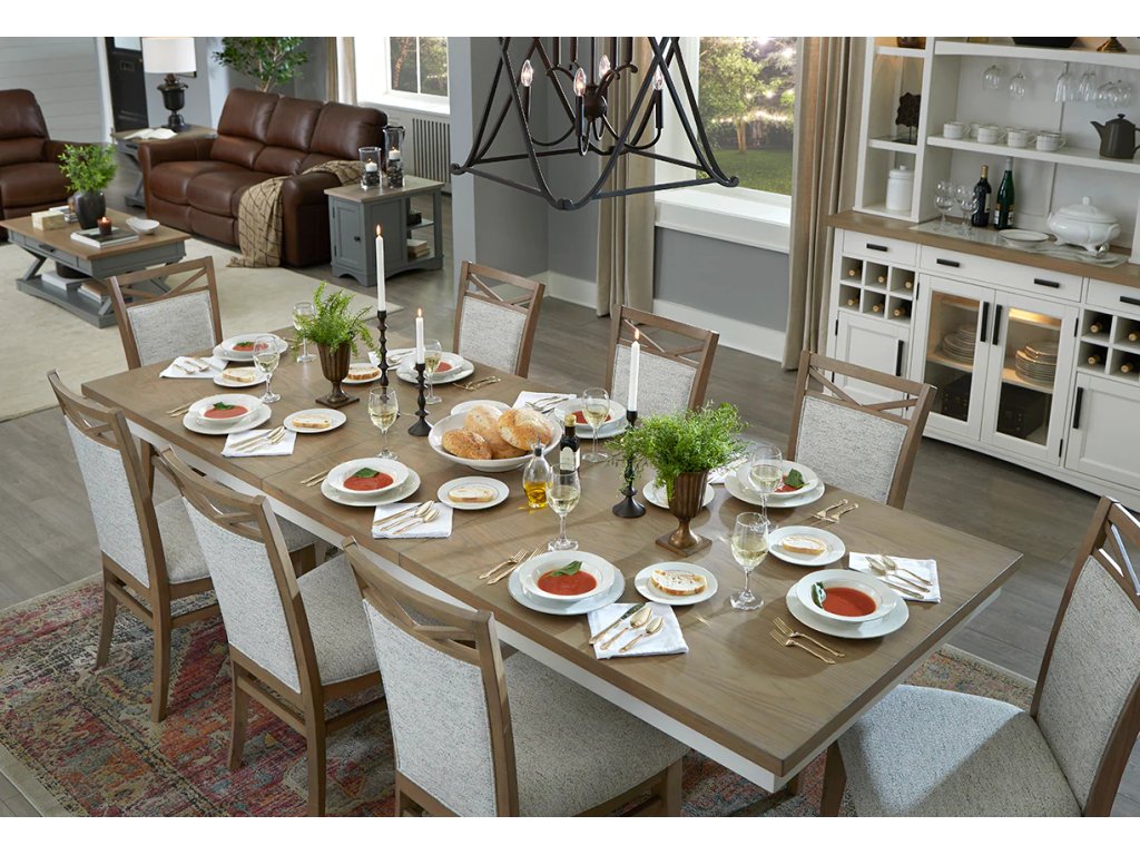 Americana Modern Dining 88-112" 2 Piece Trestle Table With 24" Butterfly Leaf & 8 Upholstered Chairs - image 2