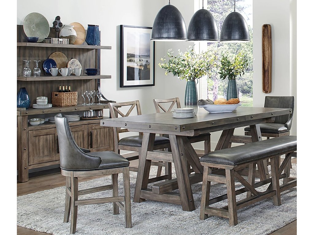 Dining 9 Piece 86 In. Counter Height Table With 2 Sling 2 X Back 1 Bench Display Hutch - main image