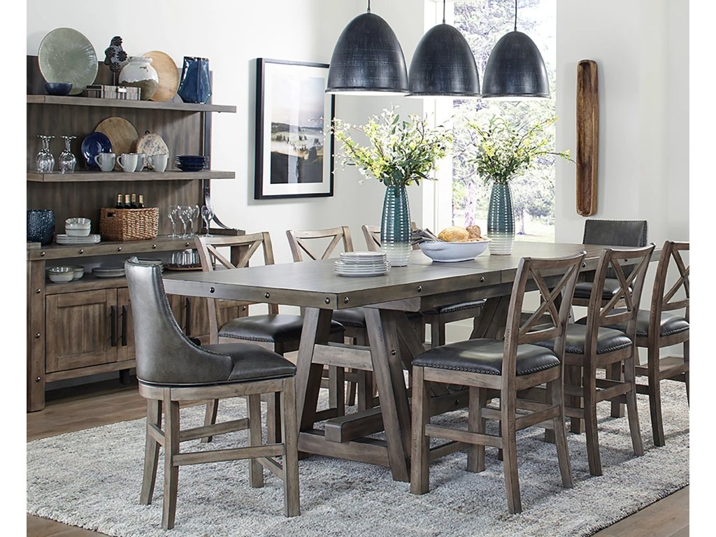 Dining 12 Piece 86 In. Counter Height Table With 2 Sling 6 X Back Stools Display Hutch - main image