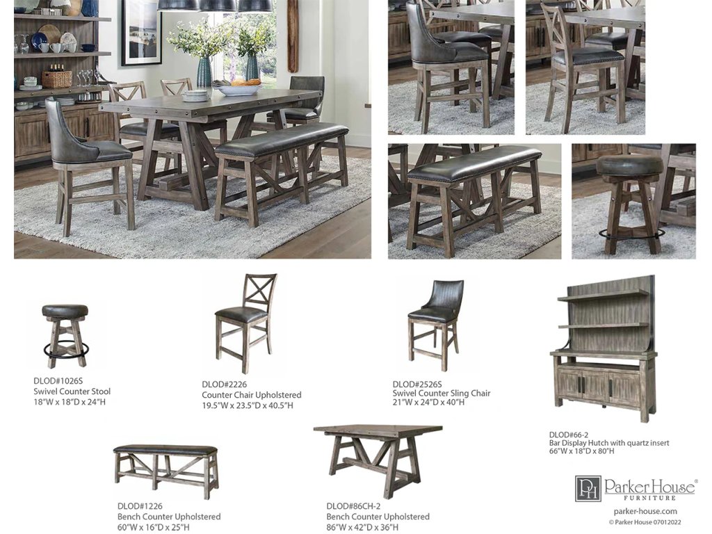 Dining 9 Piece 86 In. Counter Height Table With 2 Sling 2 X Back 1 Bench Display Hutch - image 2