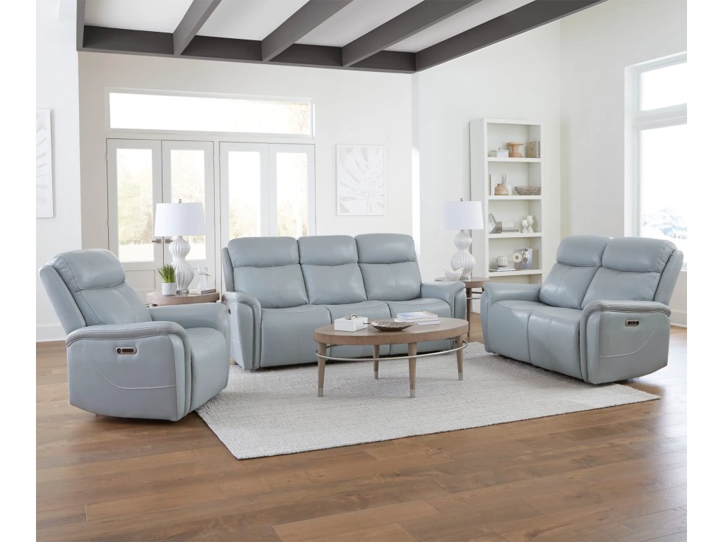 Sea Mist Grey Power Recliner W. Power Headrest - image 5