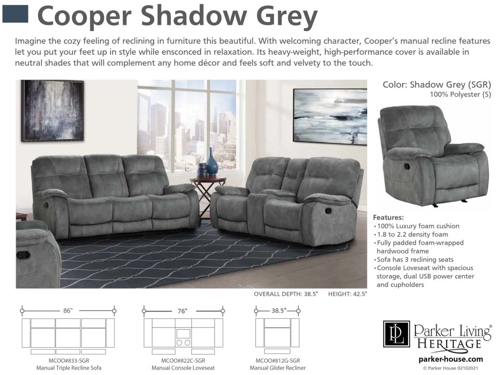 Shadow Grey Manual Triple Reclining Sofa - image 8