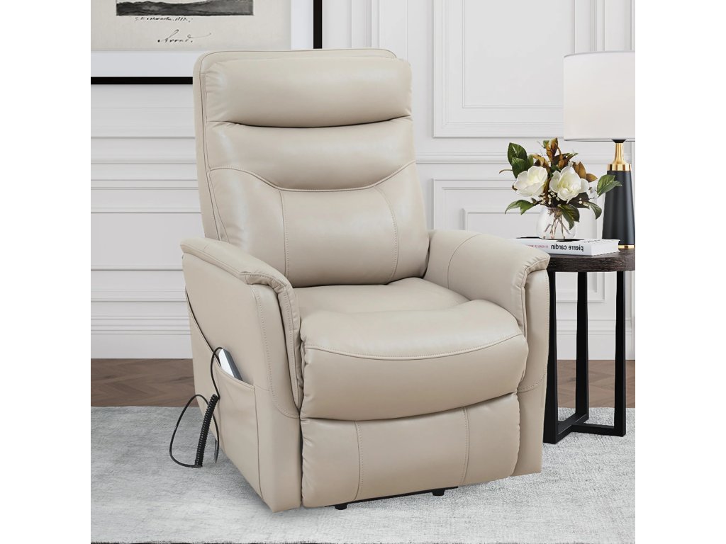 Soft Ivory Power Lift Recliner With Articulating Headrest - main image