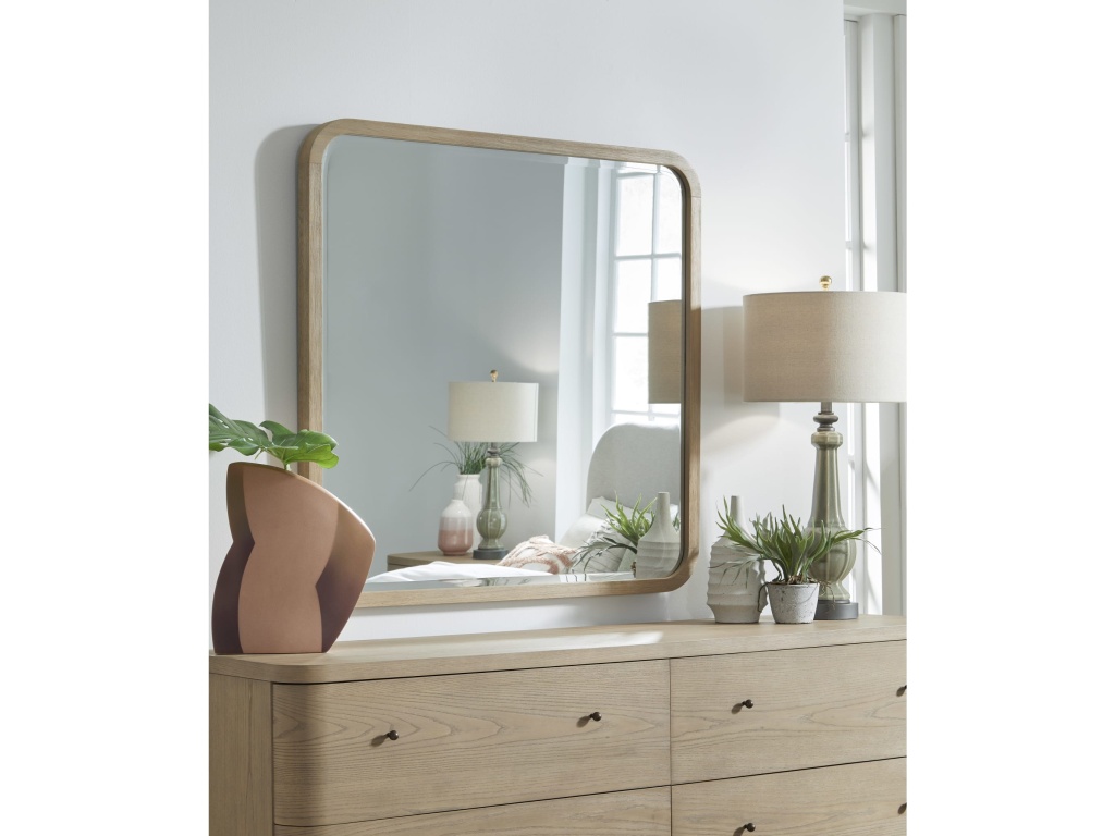 Penny Beveled Glass Wall or Dresser Mirror in Buff Cream - main image