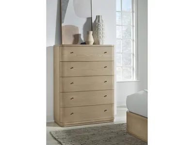 Penny Five Drawer White Ash Chest in Buff Cream