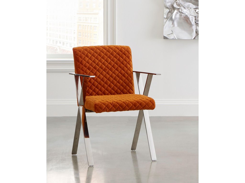 Allure Dining Chair, Quilted Orange, Stainless Steel Frame - image 6