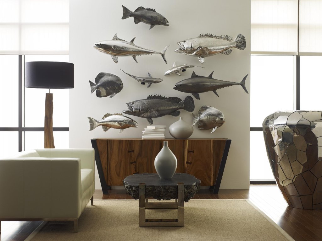 Australian Bat Fish Wall Sculpture, Resin, Polished Aluminum Finish - image 3