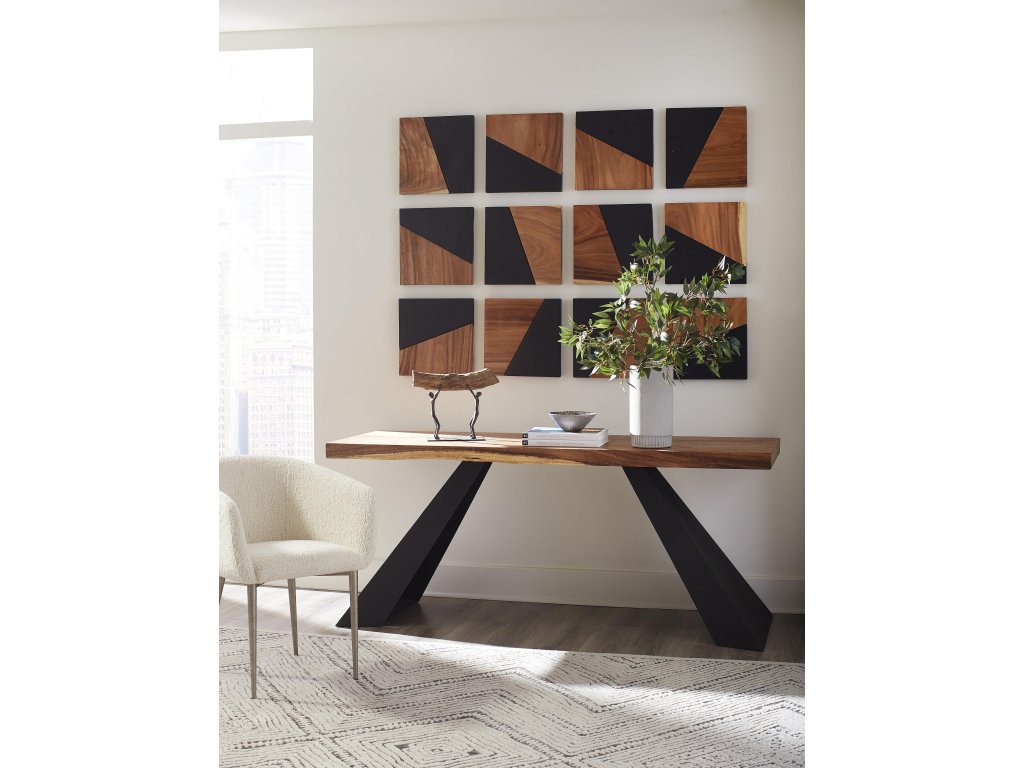 Tapered Wood Console, Black Metal Legs - image 2