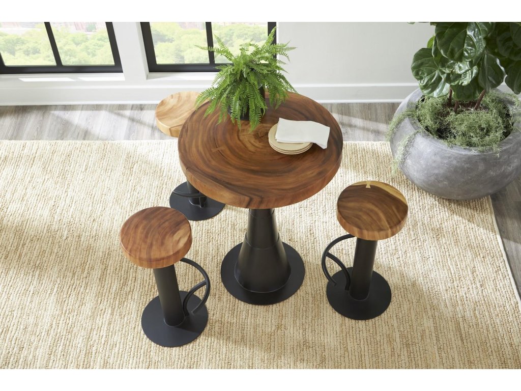 Black Iron Bar Stool, Swivel Seat, Natural - image 5