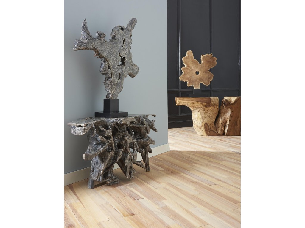 Teak Sculpture on Stand, Black Wash - image 3