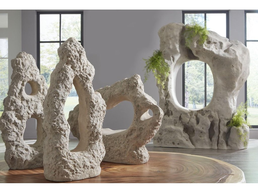 Cast Stone Table Top Sculpture, Double Hole, Roman Stone - image 3