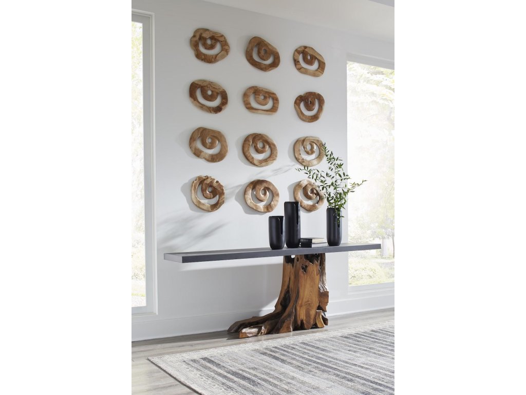Teak Wood Console Table, Iron Sheet Top - image 4