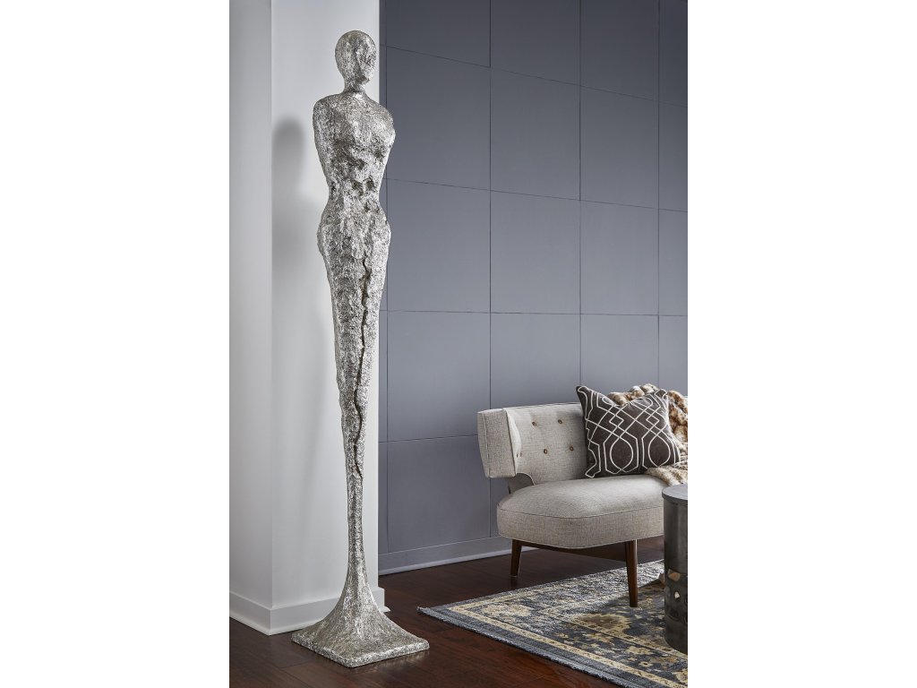 Tall Chiseled Female Sculpture, Resin, Silver Leaf - image 3