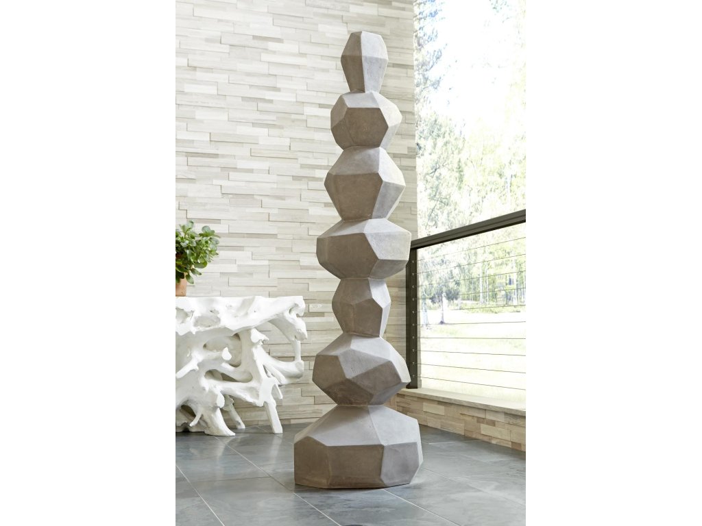 Faceted Rock Column Sculpture, Gray - image 2