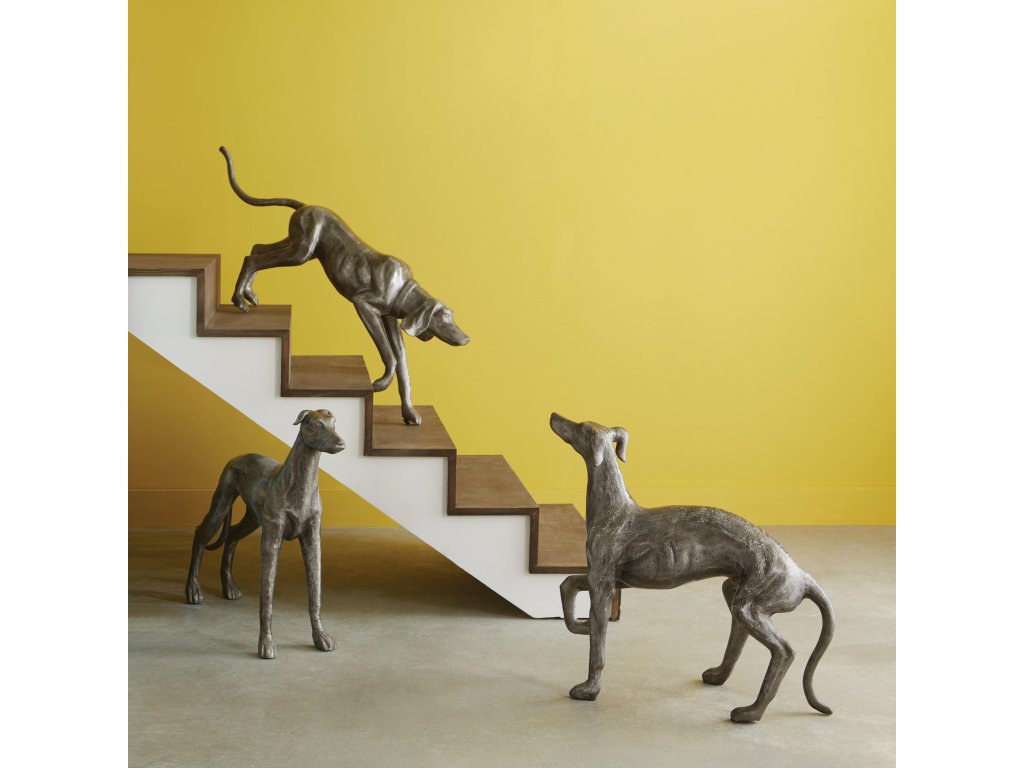 Posing Dog Sculpture, Black/Silver, Aluminum - image 4