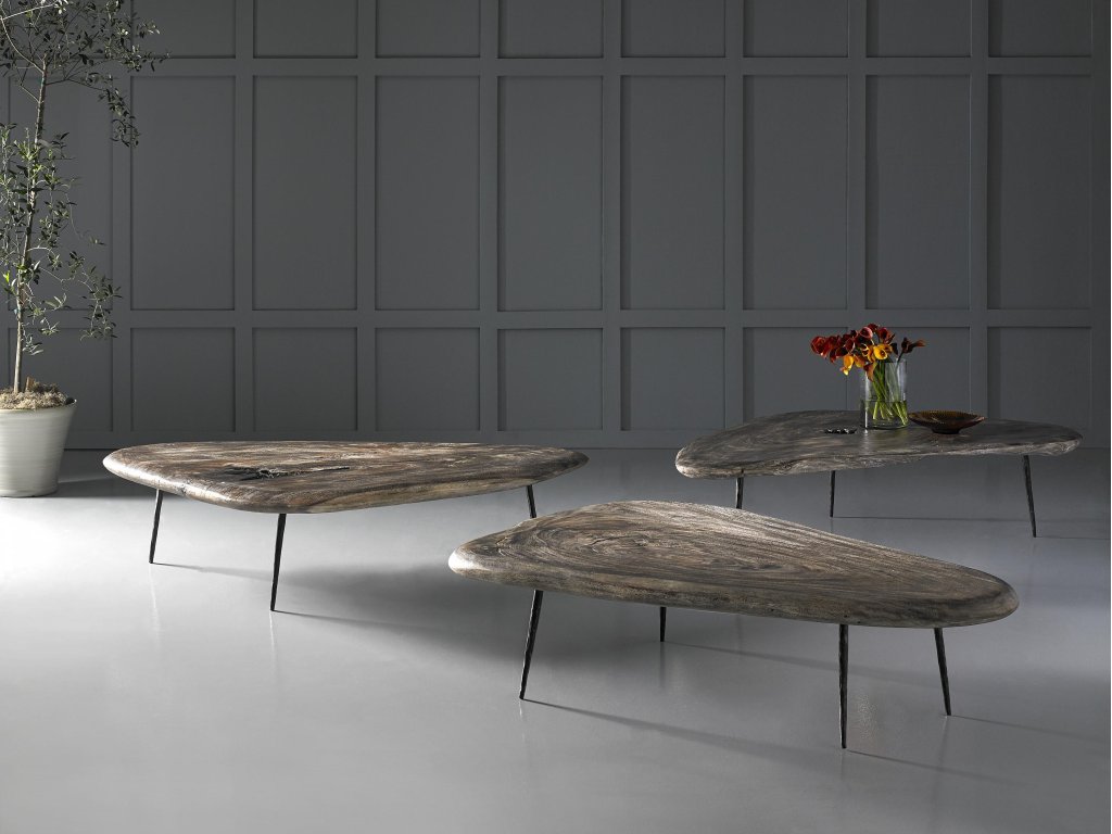 Skipping Stone Coffee Table, Brown Stone, Forged Legs - image 6