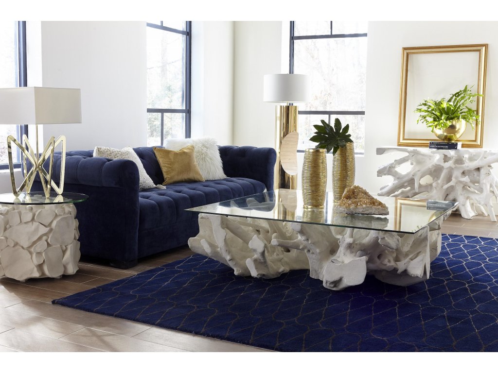 Cast Root Coffee Table, White Stone, With Glass - image 3