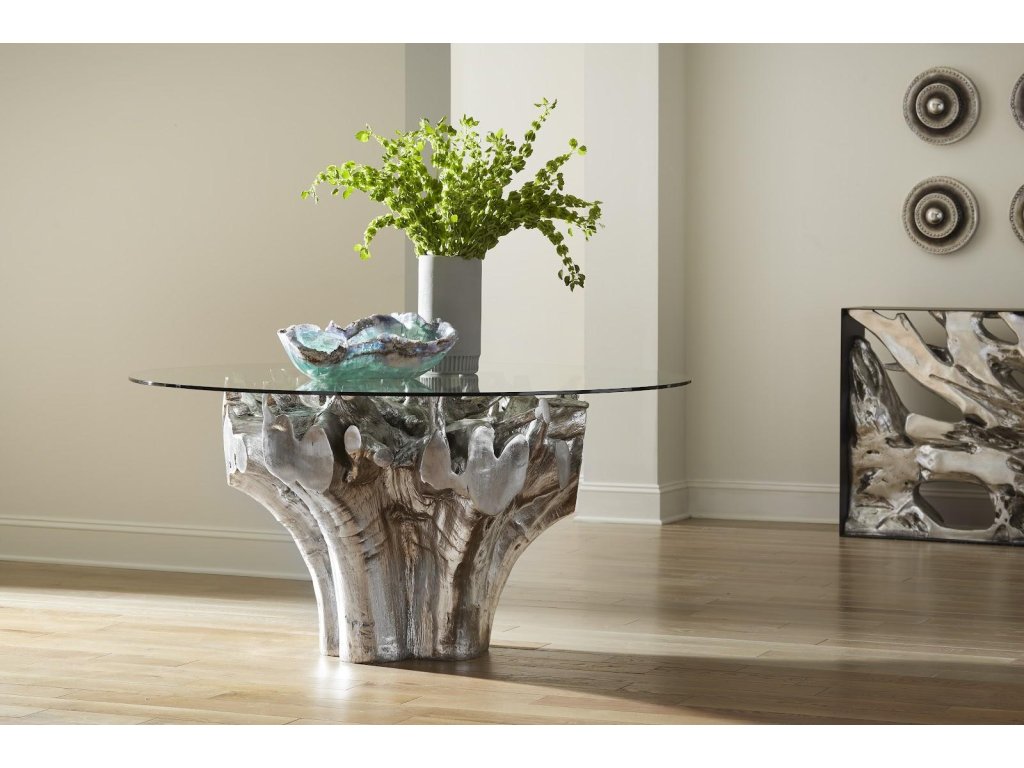 Cast Root Small Silver Dining Table Base, With Glass - image 4