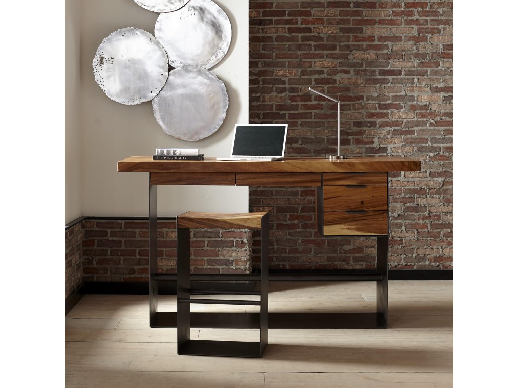 Iron Frame Standing Desk with Drawers, Natural, Bar Height - image 9