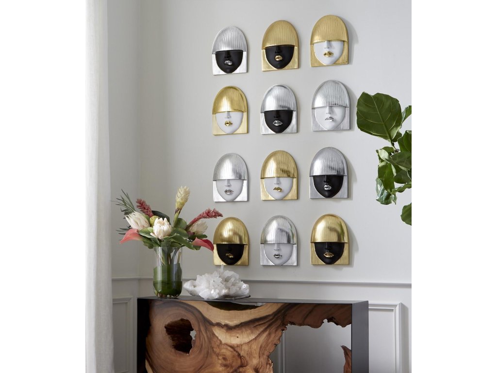 Fashion Faces Wall Art, Small, White and Silver Leaf, Set of 3 - image 8
