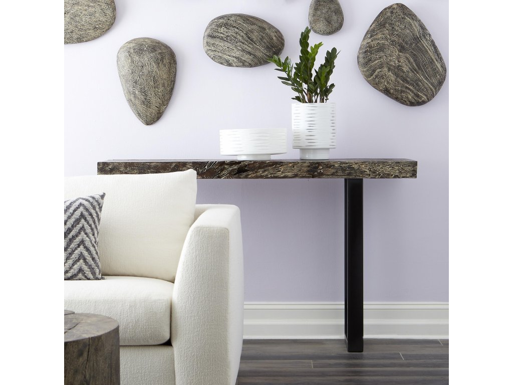 Origins Straight Edge Console Table, Metal U Legs, Gray Stone Finish - image 4