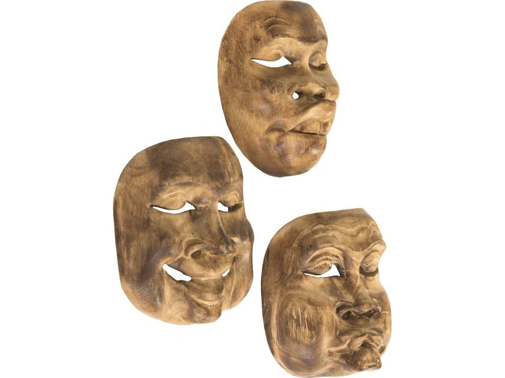 Indonesian Masks, Set of 3, Teak Wood, Assorted - image 1