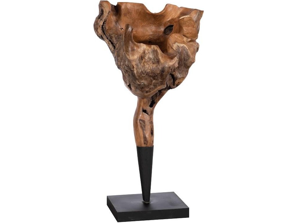 Carved Wood Sculpture, Metal Base - image 1