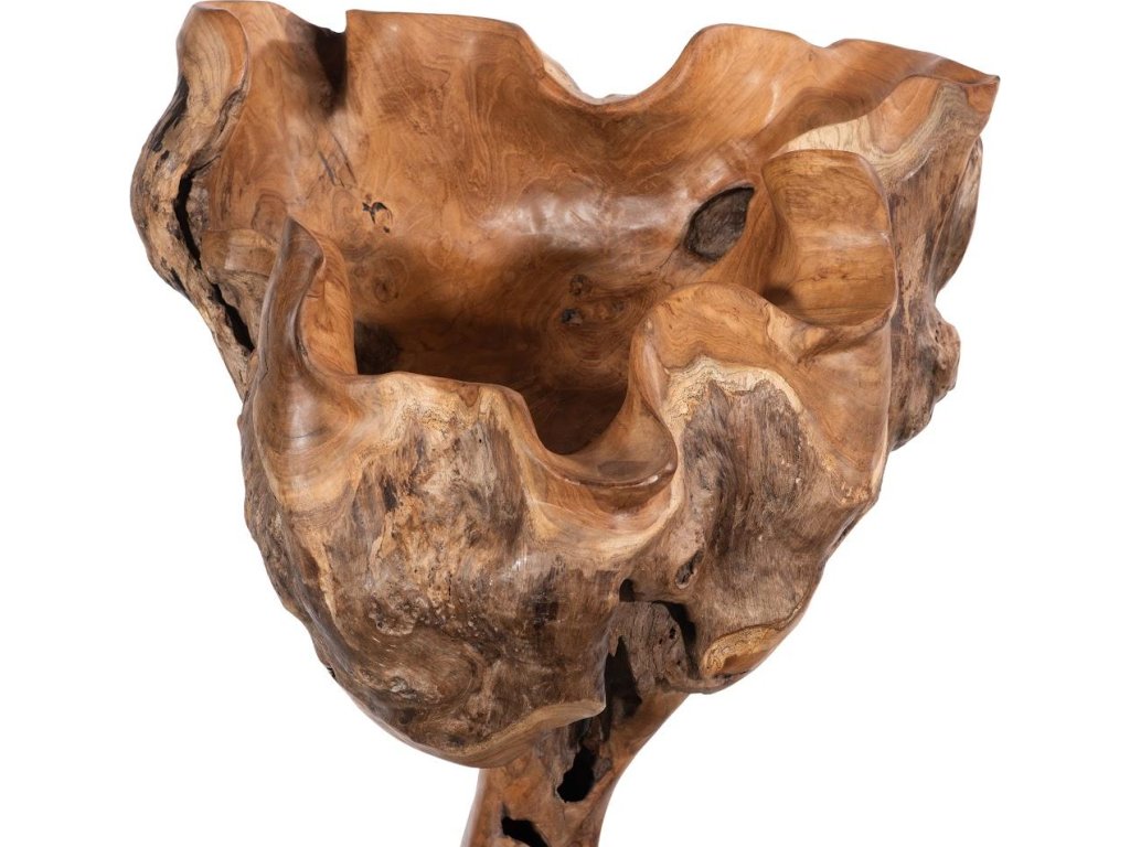 Carved Wood Sculpture, Metal Base - image 2