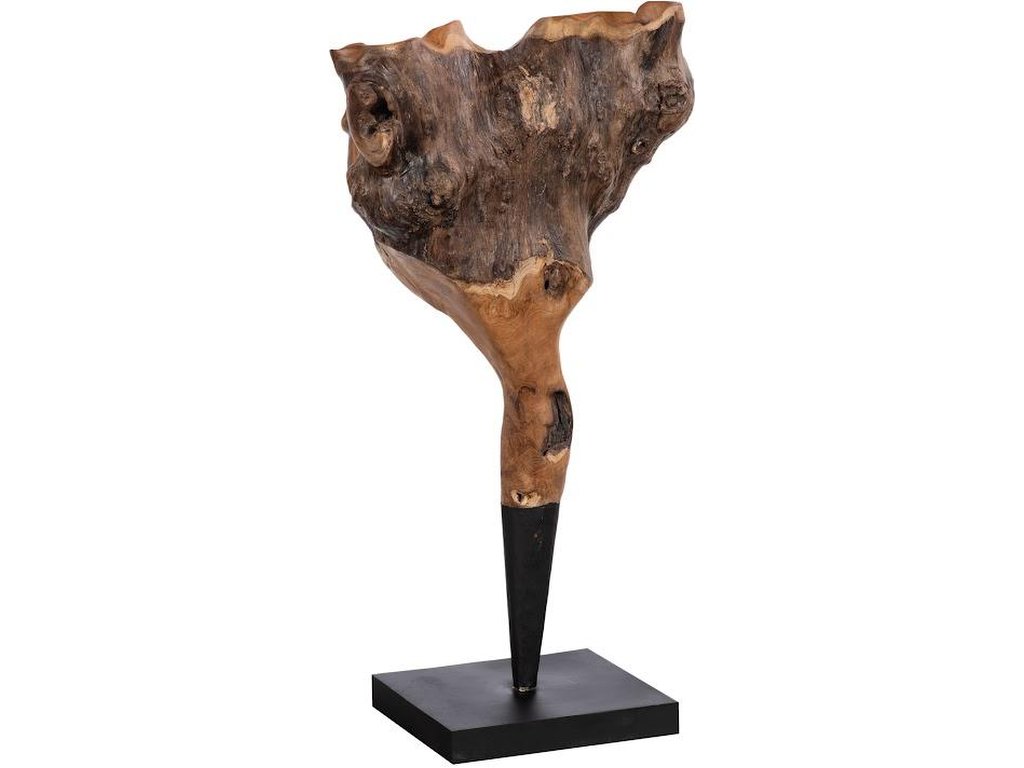 Carved Wood Sculpture, Metal Base - main image