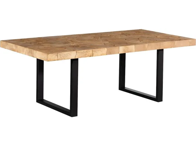 Teak Slice Dining Table, Bleached, Satin Black Legs - Alternative View