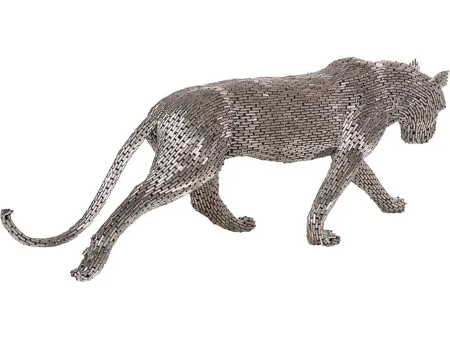 Panther Pipe Sculpture, Walking, Stainless Steel, Large - Alternative View