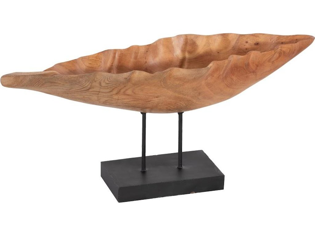 Carved Leaf Sculpture on Stand, Mahogany - main image