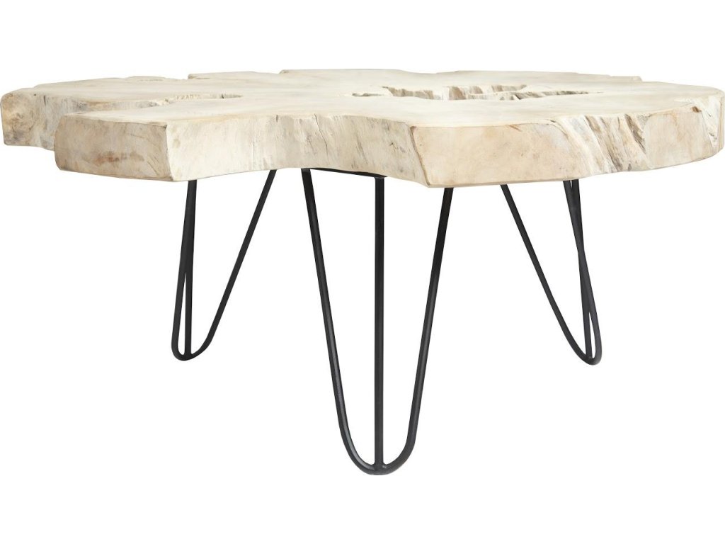 Bleached Slice Coffee Table, Iron Legs - image 2