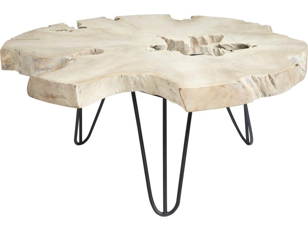 Bleached Slice Coffee Table, Iron Legs - main image