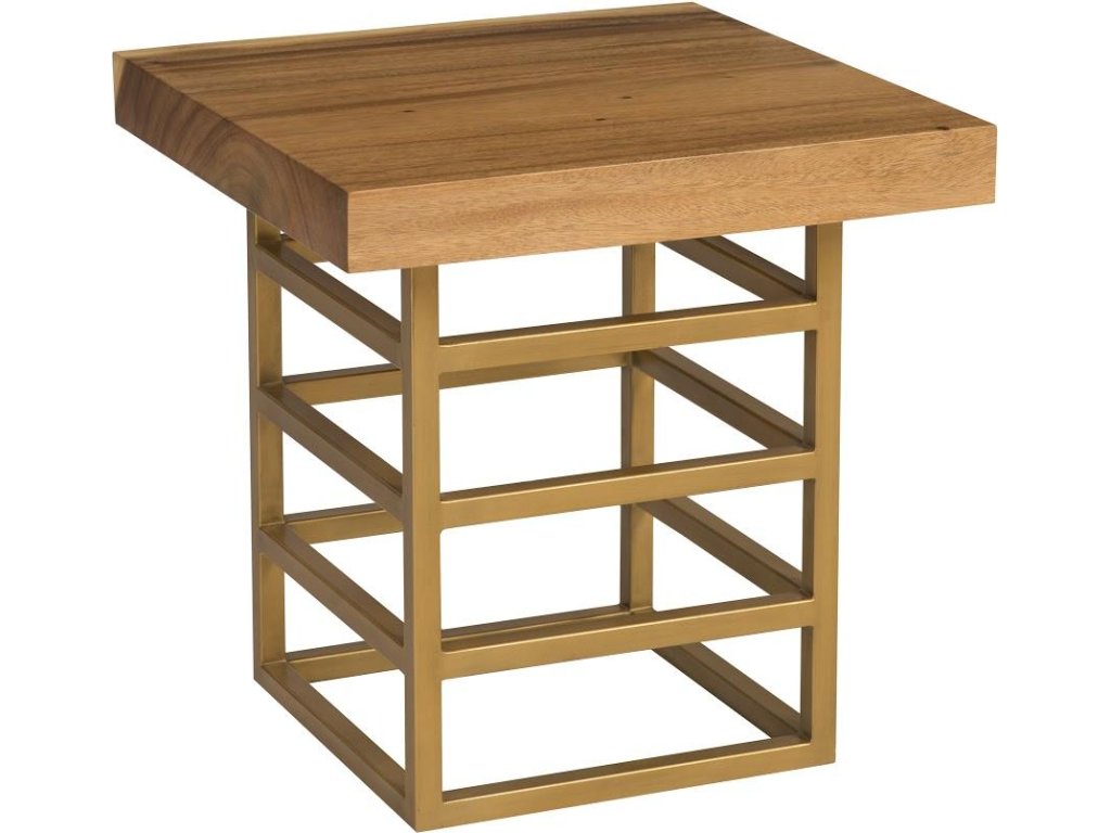 Ladder Side Table, Suar Wood, Natural/Brass Finish - main image