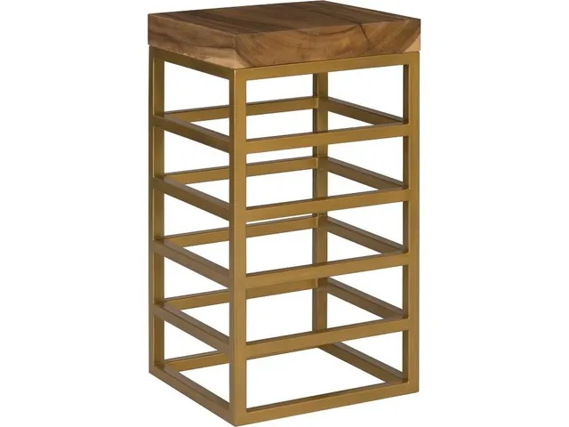 Ladder Bar Stool, Suar Wood, Natural/Brass Finish