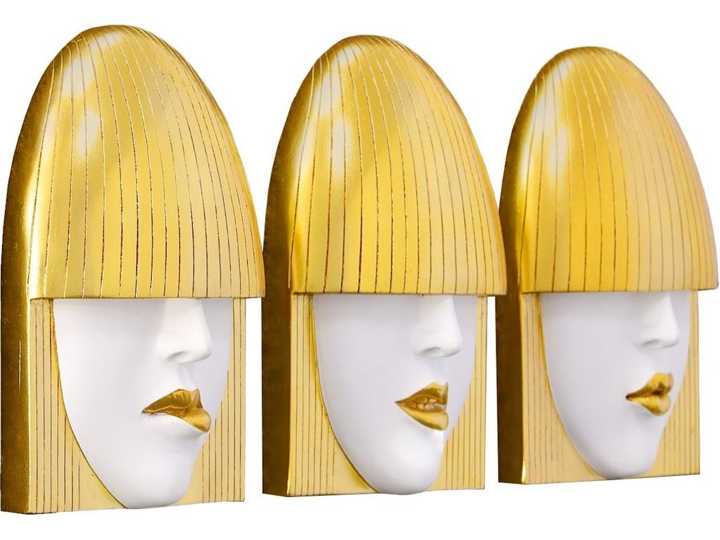 Fashion Faces Wall Art, Small, White and Gold Leaf, Set of 3 - image 1