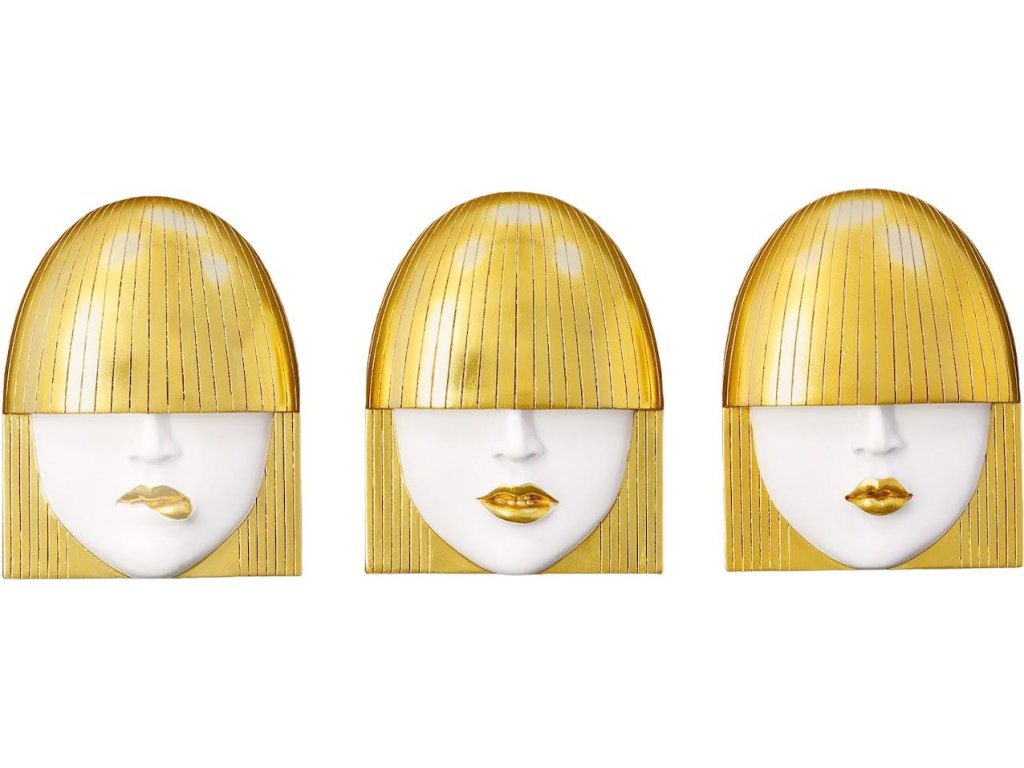Fashion Faces Wall Art, Small, White and Gold Leaf, Set of 3 - main image