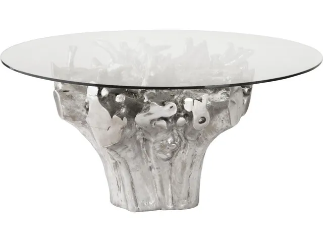 Cast Root Small Silver Dining Table Base, With Glass