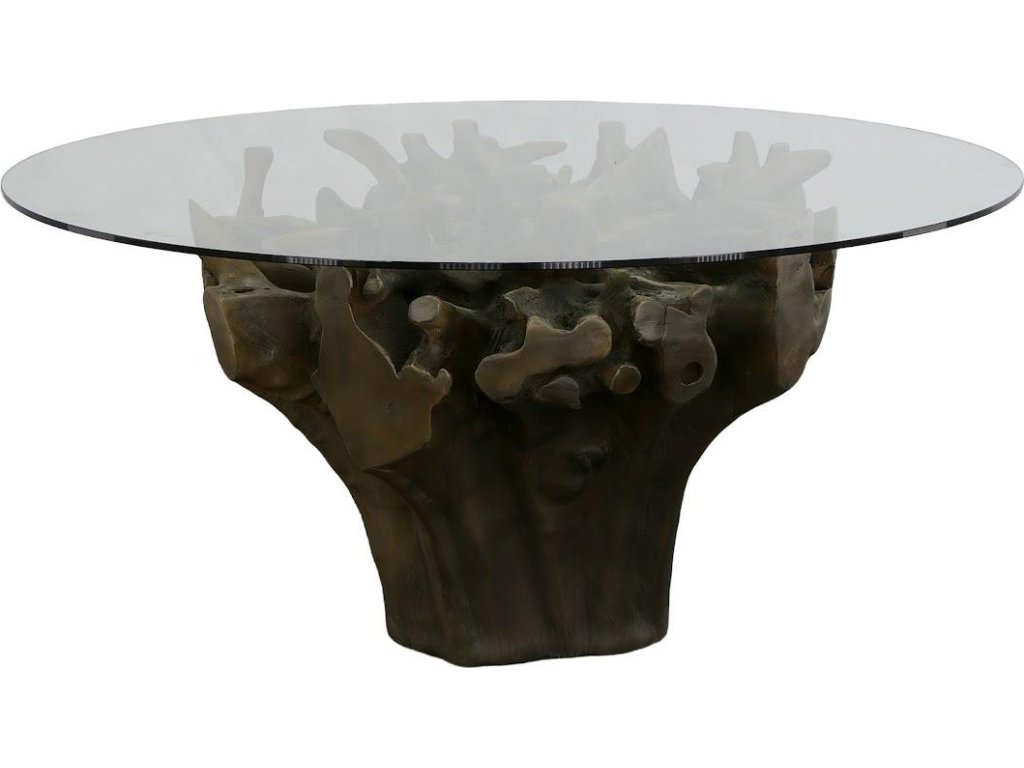 Cast Root Dining Table Base, With Glass, Small, Bronze - main image