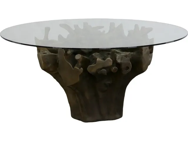 Cast Root Dining Table Base, With Glass, Small, Bronze