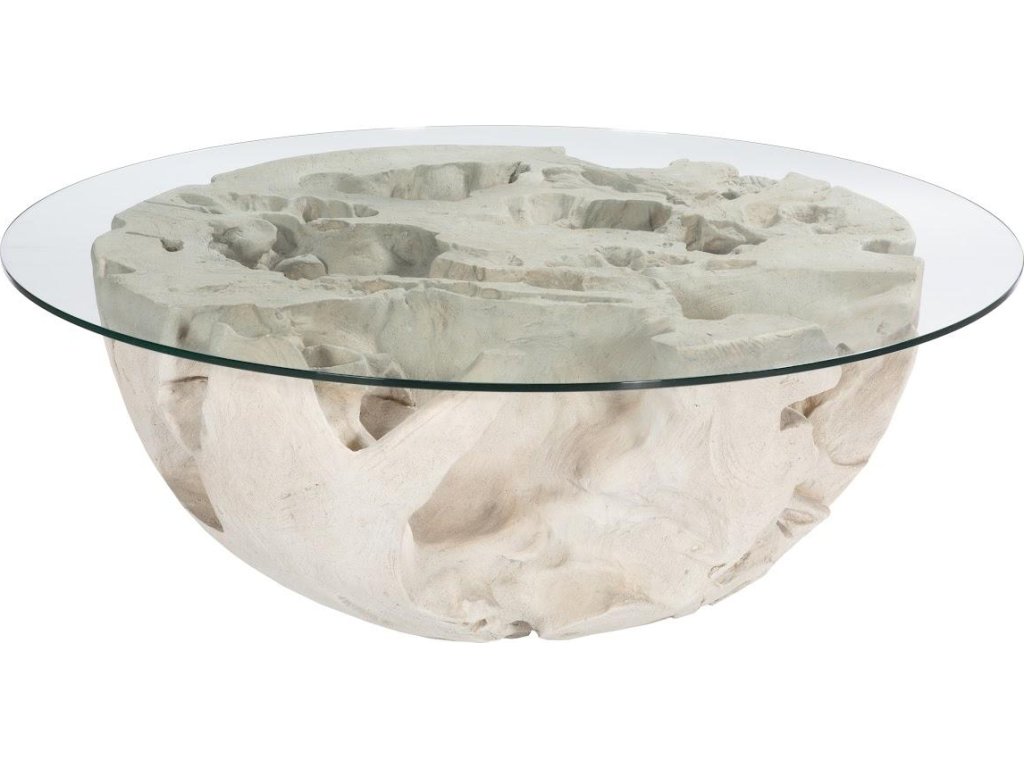 Chunk Coffee Table, Round, Roman Stone, With 48" Glass - main image